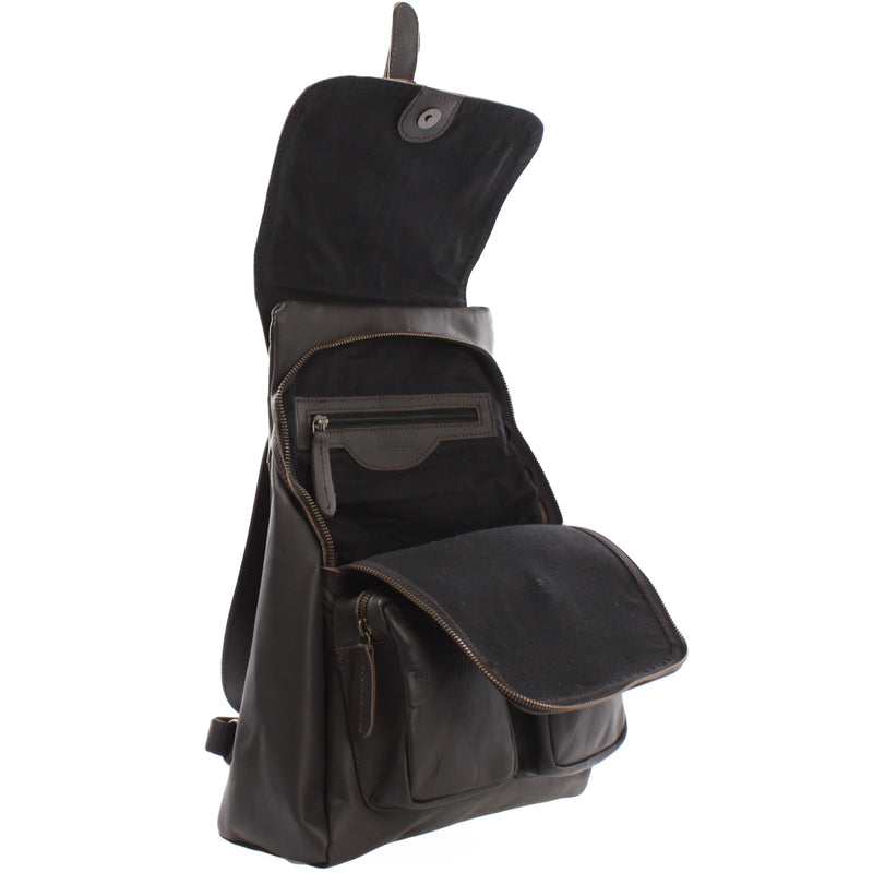 Leconi Rucksack Freizeitrucksack vintage Lederrucksack Damen Herren Leder dunkelbraun LE1008 Großer Ausverkauf