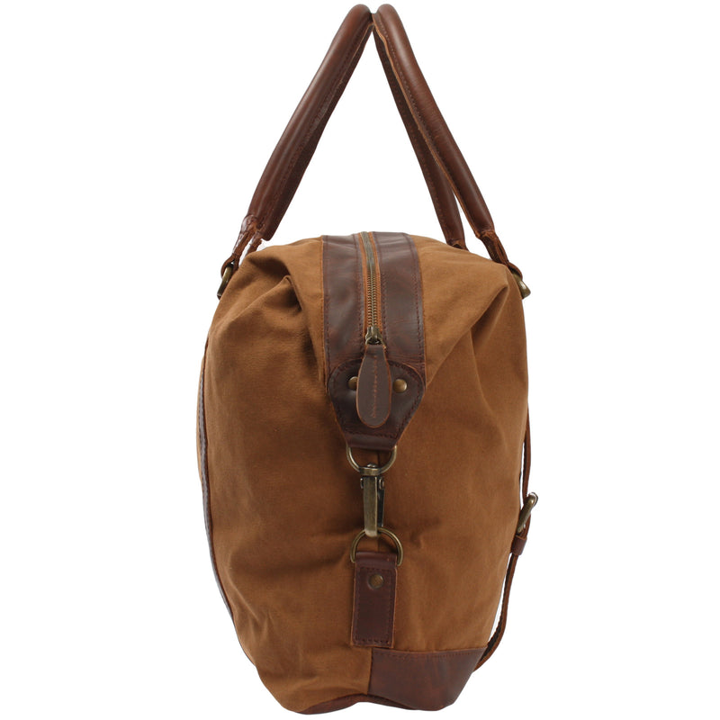 Leconi kleiner Weekender Shopper Damen Herren Leder Canvas cognac LE2006 Begrenztes Angebot