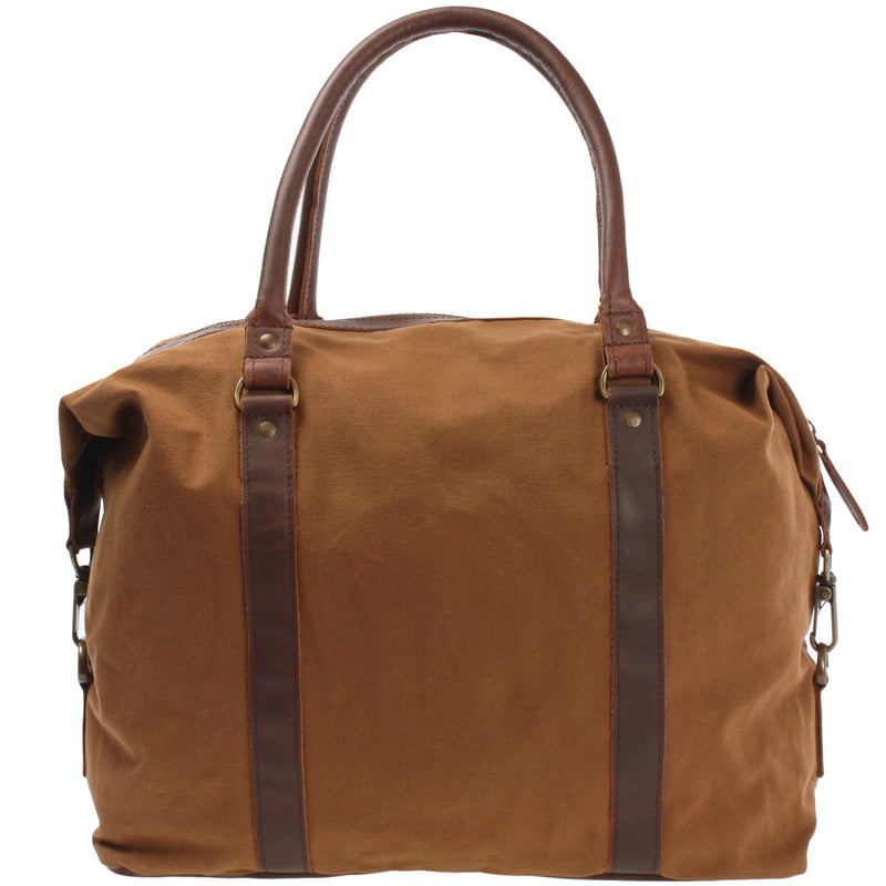 Leconi kleiner Weekender Shopper Damen Herren Leder Canvas cognac LE2006 Begrenztes Angebot