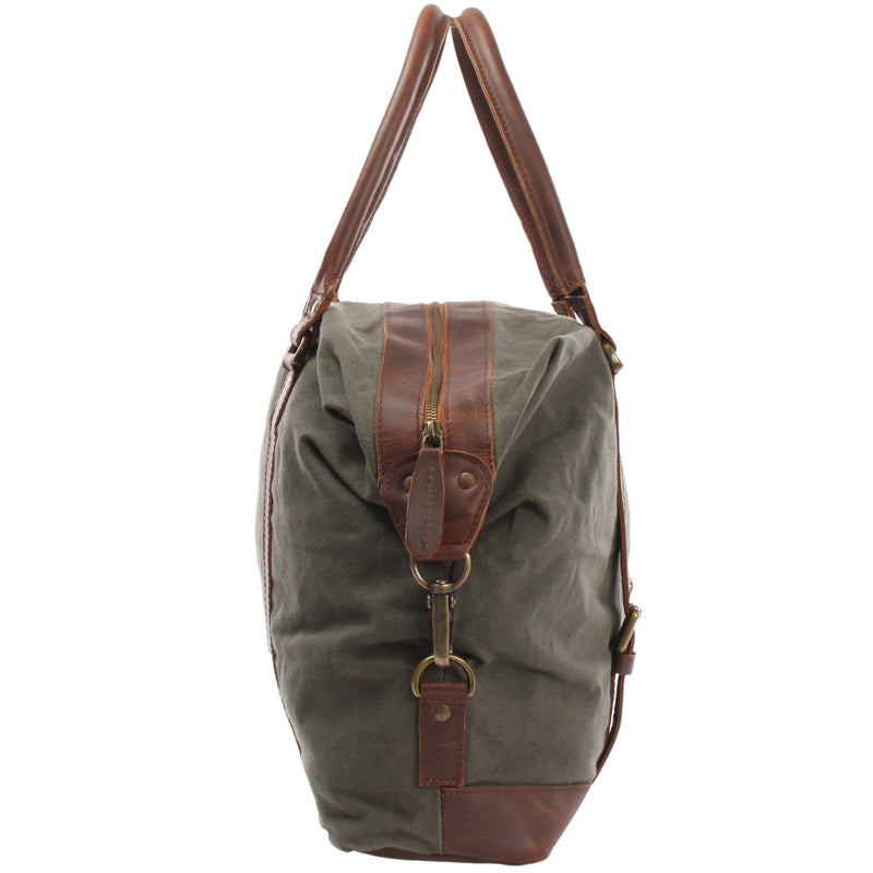 Leconi kleiner Weekender Shopper Damen Herren Leder Canvas grün LE2006 Online Shopping