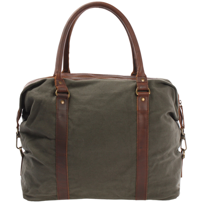 Leconi kleiner Weekender Shopper Damen Herren Leder Canvas grün LE2006 Online Shopping