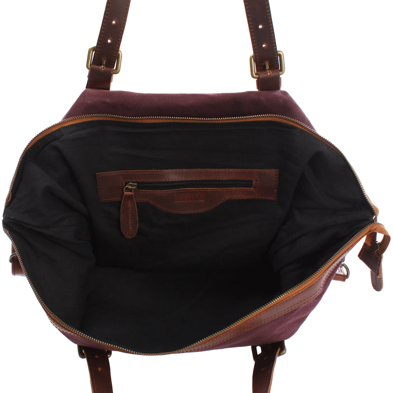 Leconi Weekender Reisetasche Shopper Damen Herren Leder Canvas bordeaux LE2013 Exklusivangebot