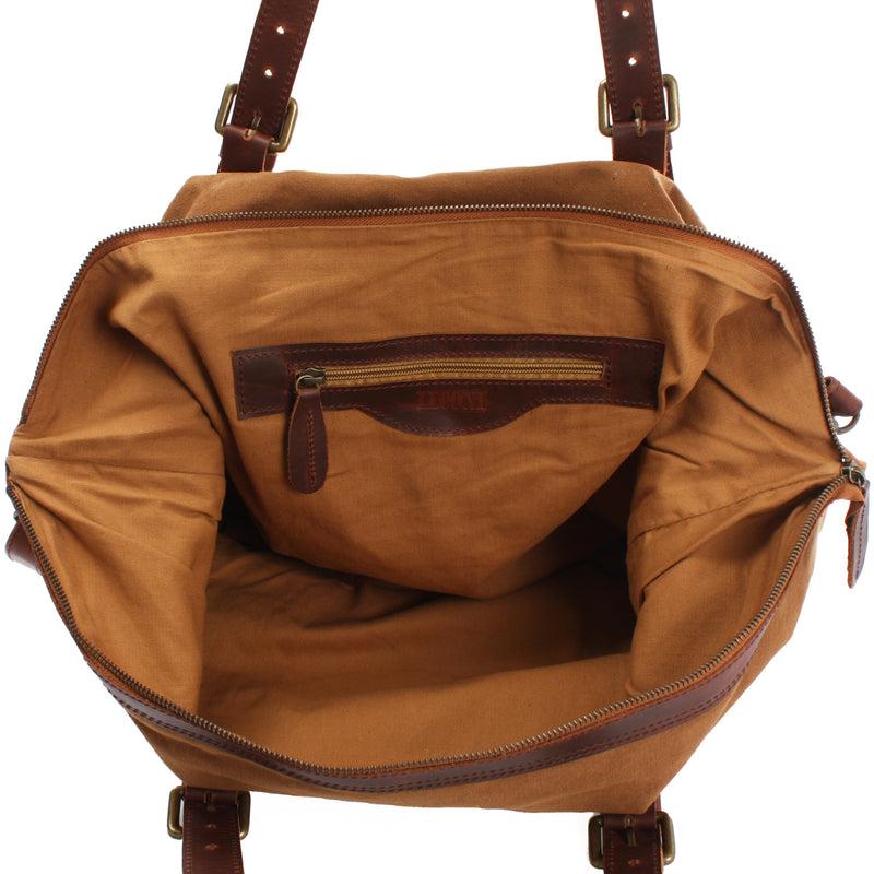 Leconi Weekender Reisetasche Shopper Damen Herren Leder Canvas cognac LE2013 Preisnachlass