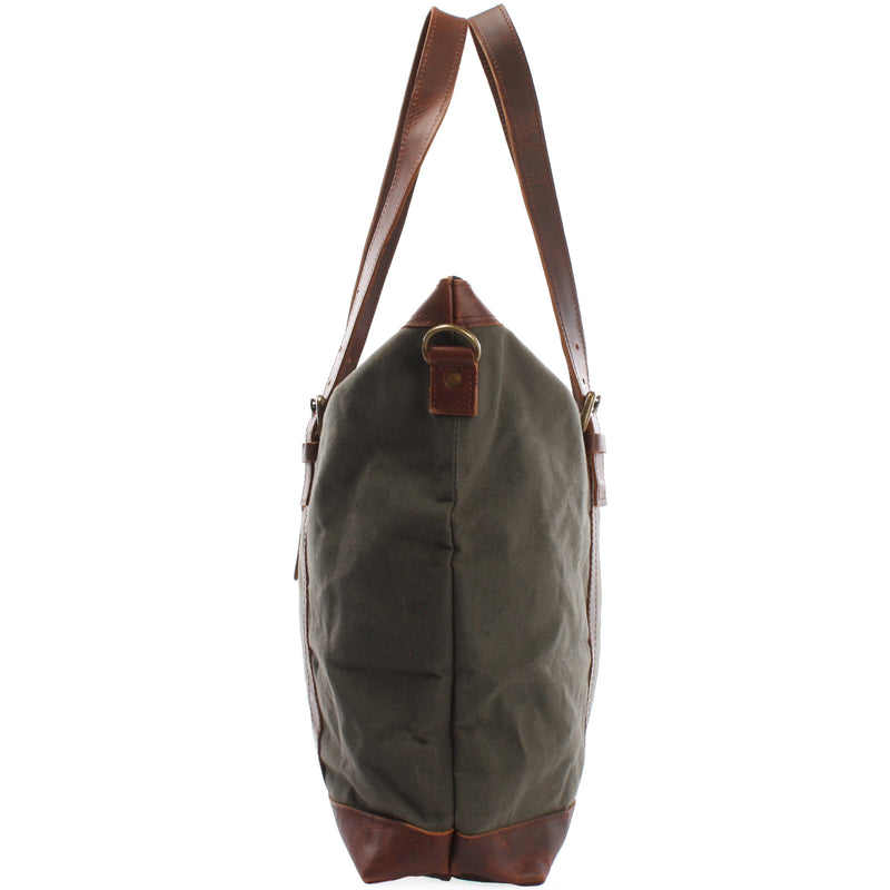 Leconi Weekender Reisetasche Shopper Damen Herren Leder Canvas grün LE2013 Saisonschlussverkauf