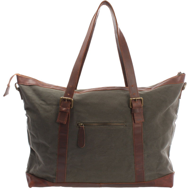Leconi Weekender Reisetasche Shopper Damen Herren Leder Canvas grün LE2013 Saisonschlussverkauf