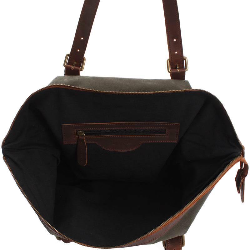 Leconi Weekender Reisetasche Shopper Damen Herren Leder Canvas grün LE2013 Saisonschlussverkauf