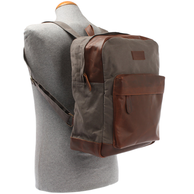 Leconi Lederrucksack Freizeitrucksack Rucksack Leder Canvas grau LE1015 Weihnachtsangebot