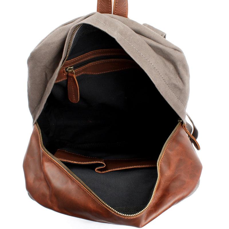 Leconi Lederrucksack Freizeitrucksack Rucksack Leder Canvas grau LE1015 Weihnachtsangebot