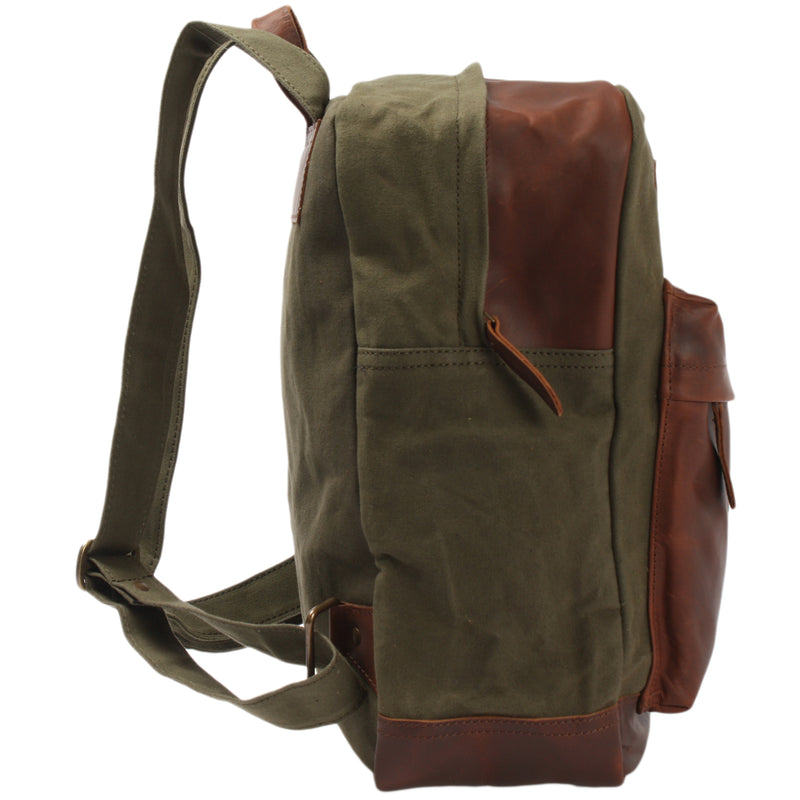 Leconi Freizeitrucksack Lederrucksack Sportrucksack Leder Canvas grün LE1015 Osterangebot
