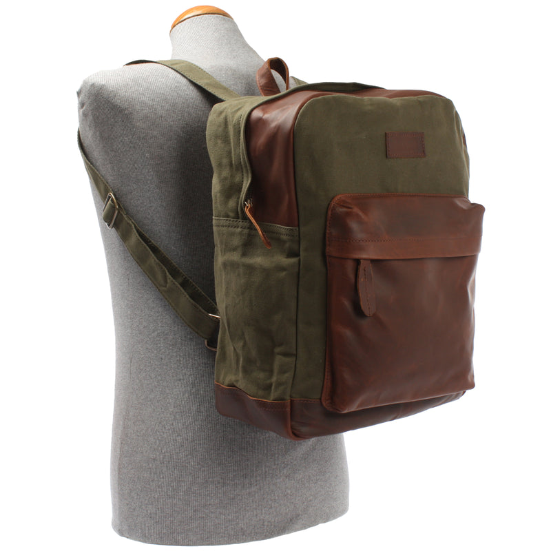 Leconi Freizeitrucksack Lederrucksack Sportrucksack Leder Canvas grün LE1015 Osterangebot