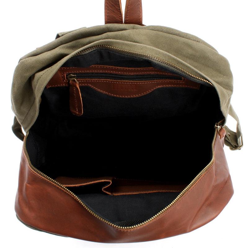 Leconi Freizeitrucksack Lederrucksack Sportrucksack Leder Canvas grün LE1015 Osterangebot