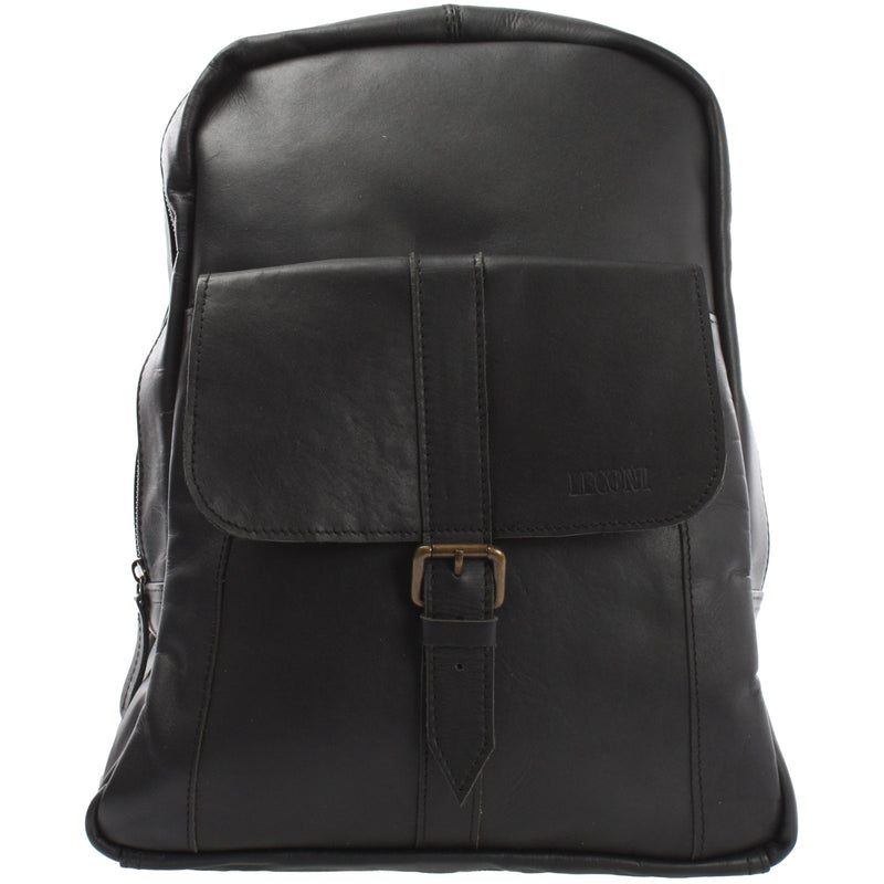 Leconi Rucksack Lederrucksack Freizeitrucksack Damen Herren Leder schwarz LE1016
