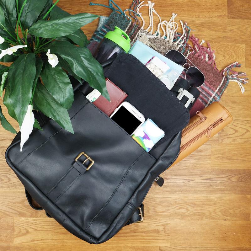 Leconi Rucksack Lederrucksack Freizeitrucksack Damen Herren Leder schwarz LE1016 Muttertagsangebot