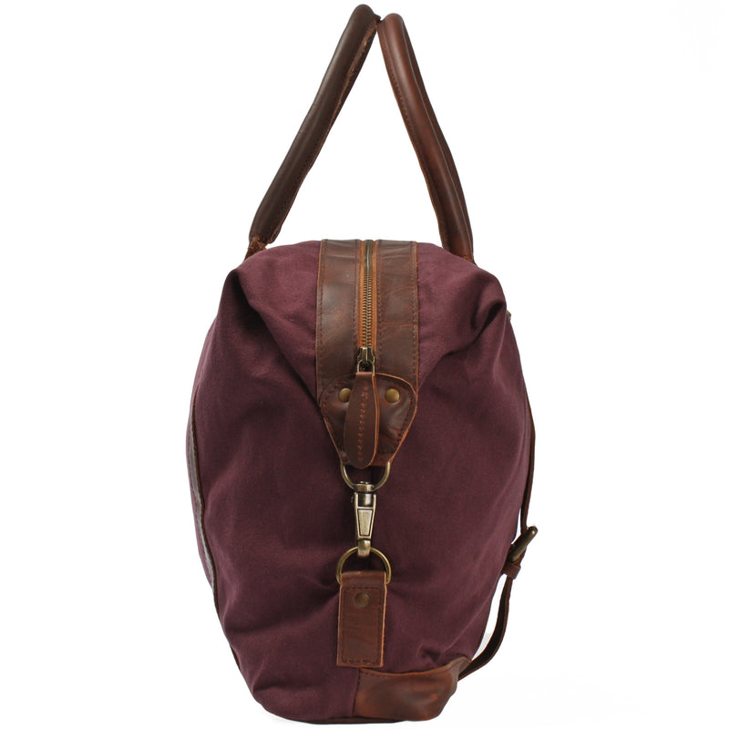 Leconi kleiner Weekender Shopper Damen Herren Leder Canvas bordeaux LE2006 Valentinstagsangebot