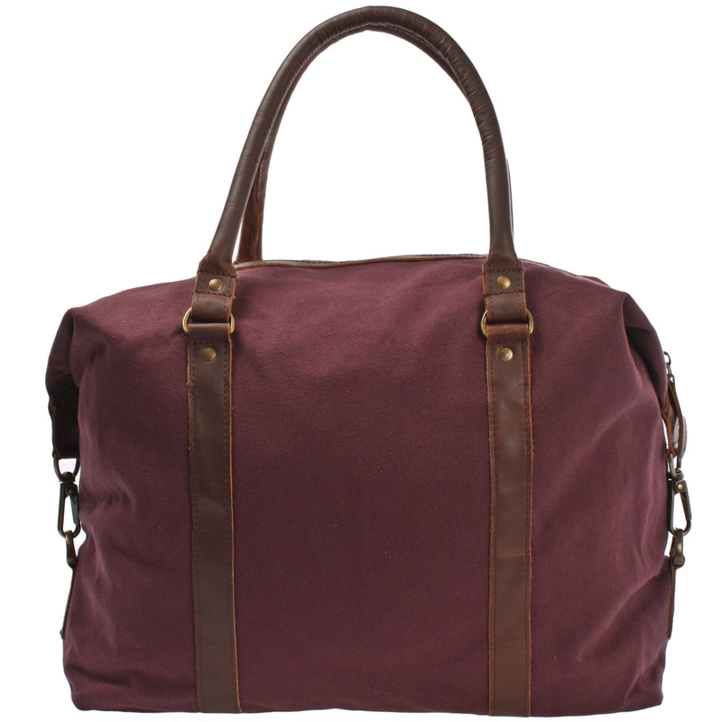 Leconi kleiner Weekender Shopper Damen Herren Leder Canvas bordeaux LE2006 Valentinstagsangebot