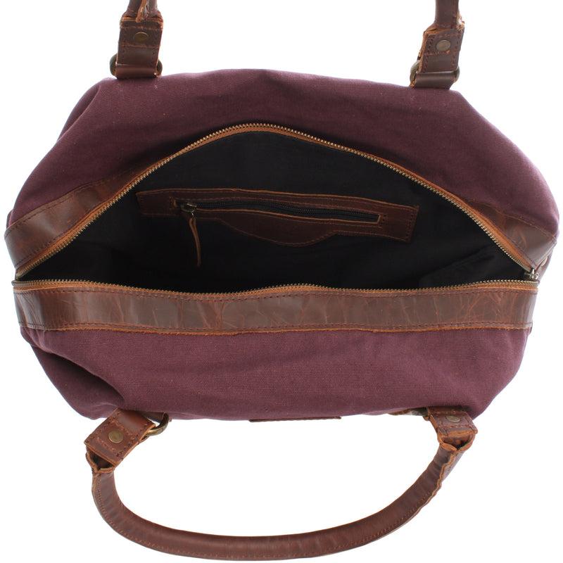 Leconi kleiner Weekender Shopper Damen Herren Leder Canvas bordeaux LE2006 Valentinstagsangebot