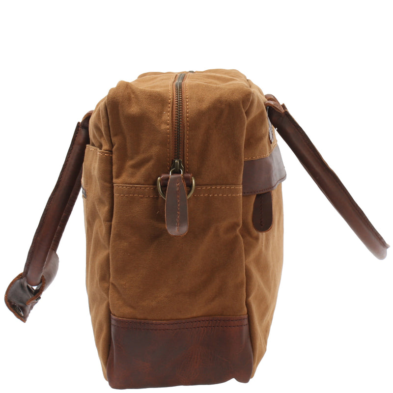 Leconi Handgepäck Arbeitstasche Damen Herren Leder Canvas cognac LE2007 Jubiläumsangebot