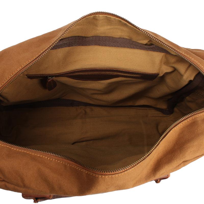 Leconi Handgepäck Arbeitstasche Damen Herren Leder Canvas cognac LE2007 Jubiläumsangebot