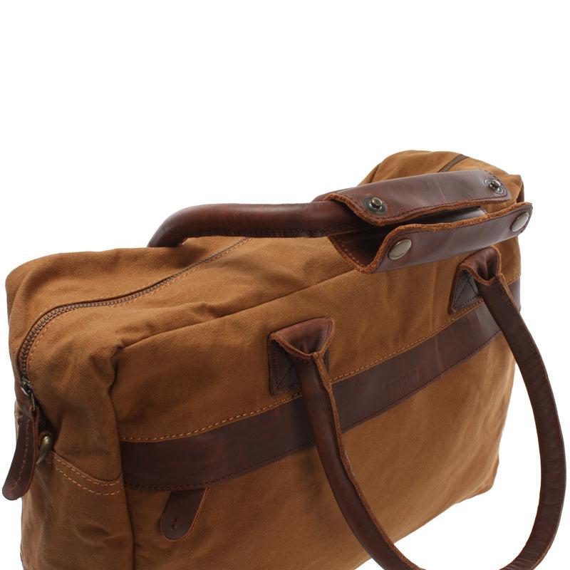 Leconi Handgepäck Arbeitstasche Damen Herren Leder Canvas cognac LE2007 Jubiläumsangebot