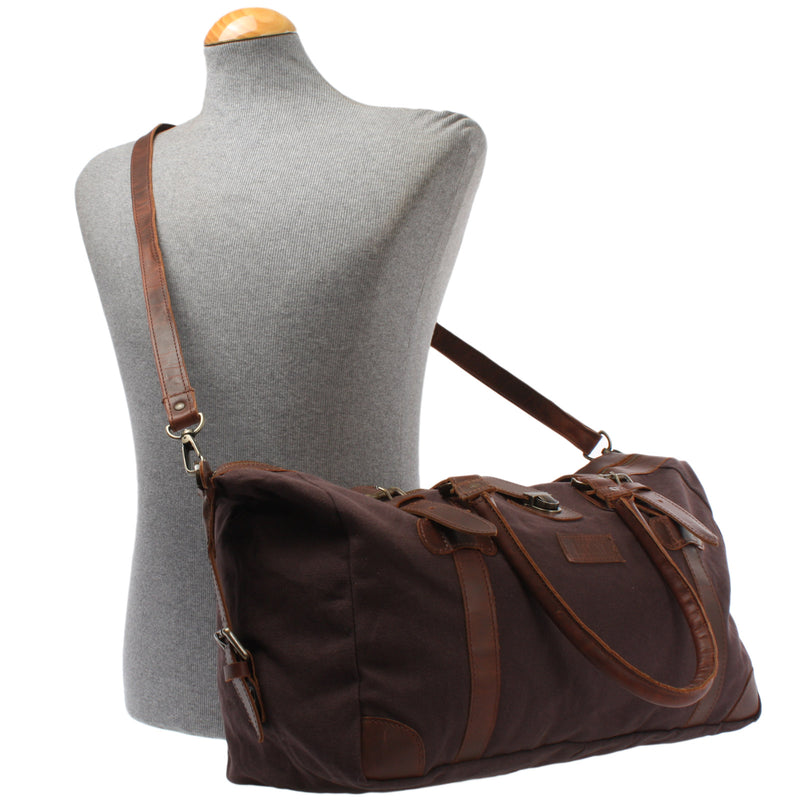 Leconi kleiner Weekender Handgepäck Damen Herren Leder Canvas mokka LE2008 Heißer Verkauf