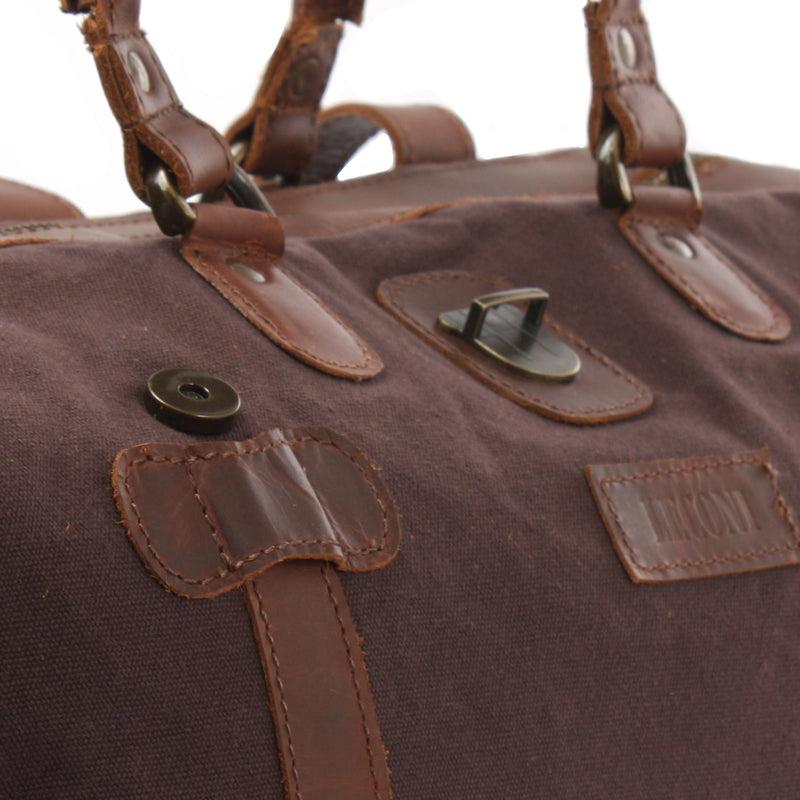 Leconi kleiner Weekender Handgepäck Damen Herren Leder Canvas mokka LE2008 Heißer Verkauf