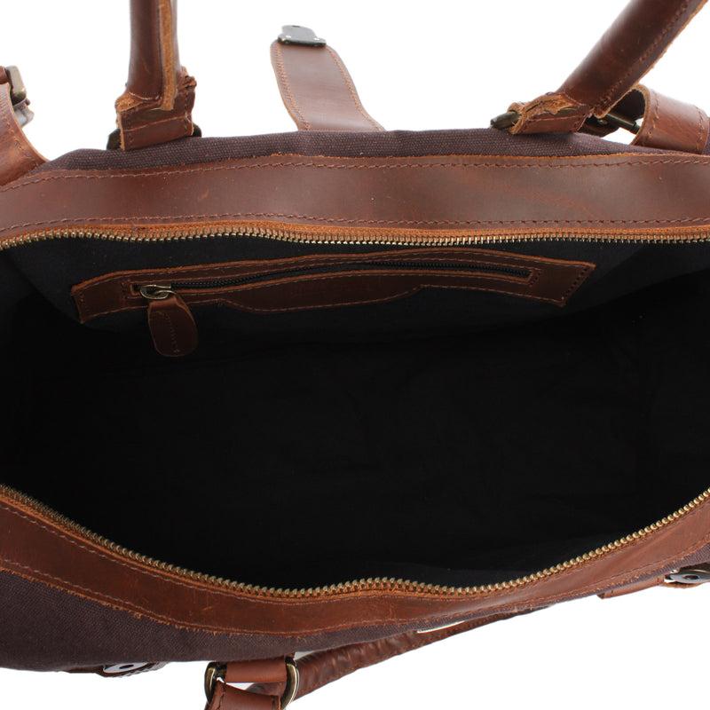 Leconi kleiner Weekender Handgepäck Damen Herren Leder Canvas mokka LE2008 Heißer Verkauf