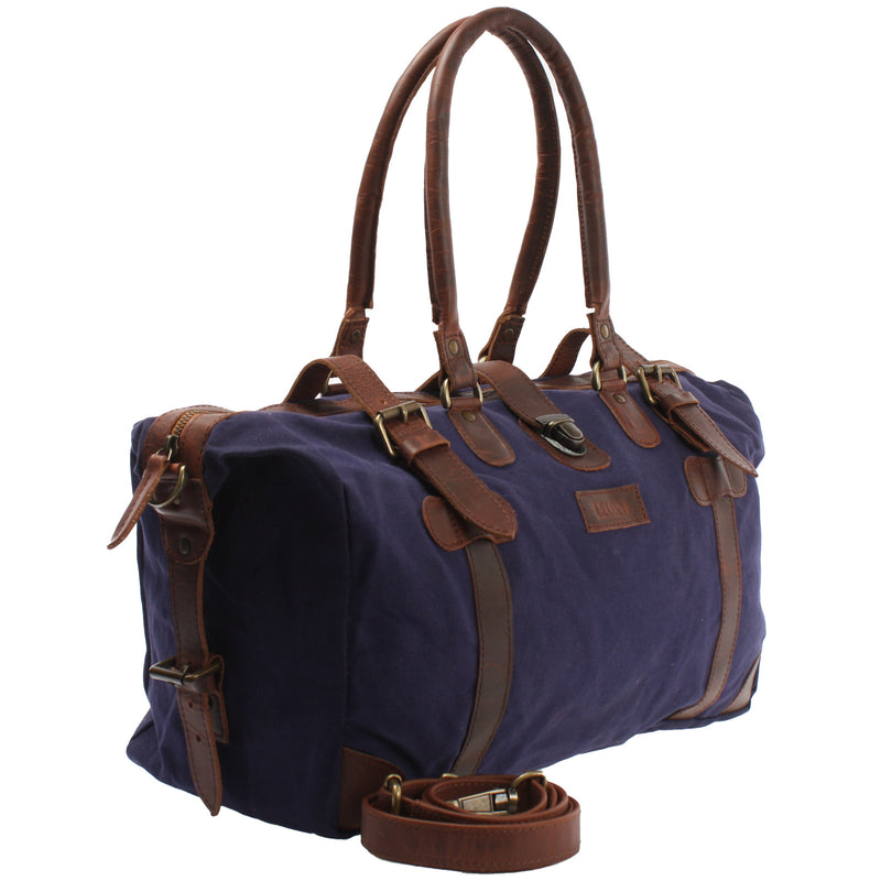 Leconi kleiner Weekender Handgepäck Damen Herren Leder Canvas navy LE2008 Top Angebot
