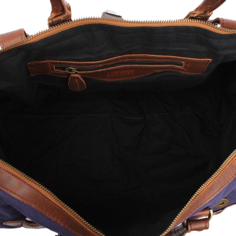 Leconi kleiner Weekender Handgepäck Damen Herren Leder Canvas navy LE2008 Top Angebot