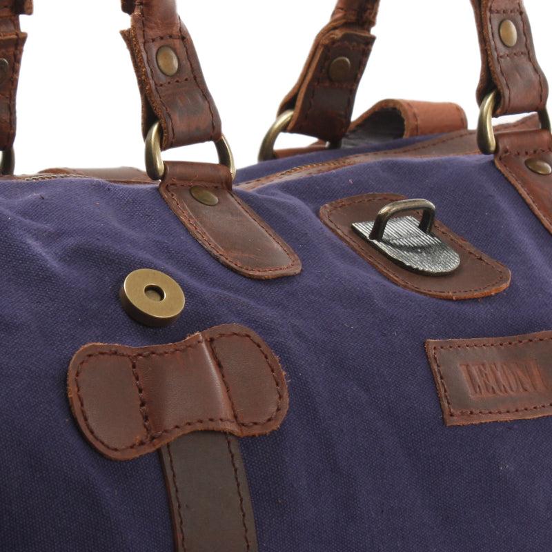 Leconi kleiner Weekender Handgepäck Damen Herren Leder Canvas navy LE2008 Top Angebot