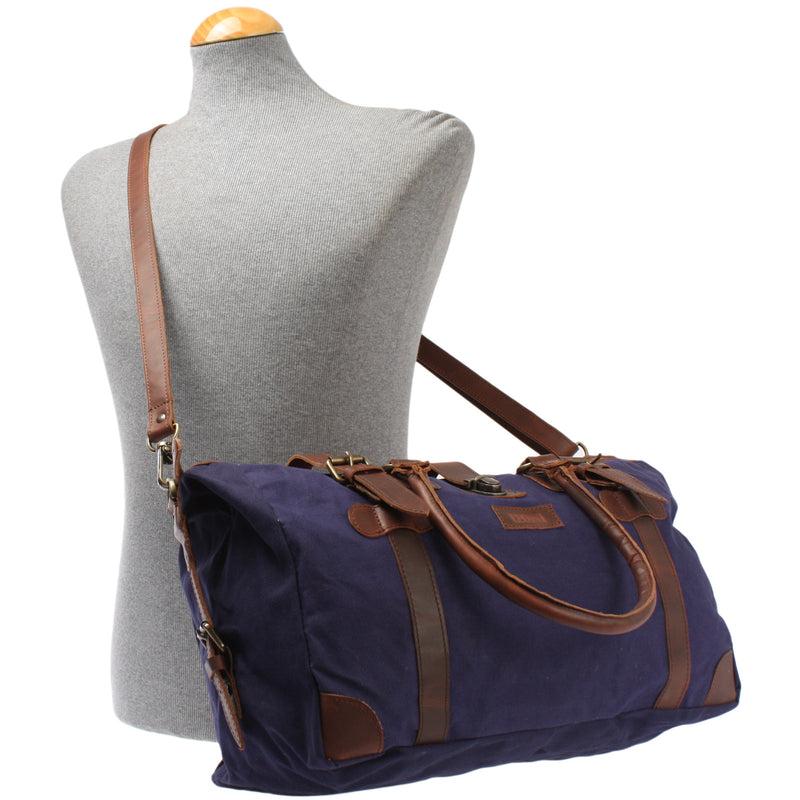 Leconi kleiner Weekender Handgepäck Damen Herren Leder Canvas navy LE2008 Top Angebot