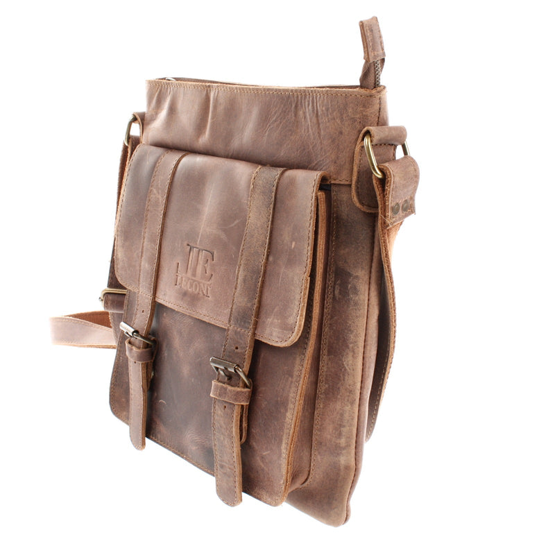 Leconi mittelgroße Umhängetasche Ledertasche Damen Herren Vintage Leder braun LE3036 Neueste Mode