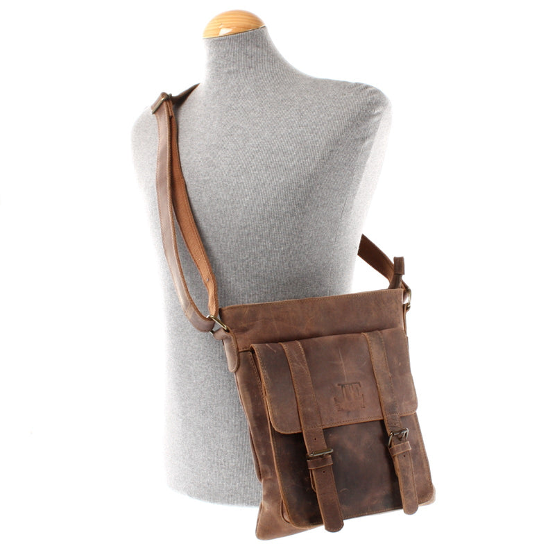 Leconi mittelgroße Umhängetasche Ledertasche Damen Herren Vintage Leder braun LE3036 Neueste Mode