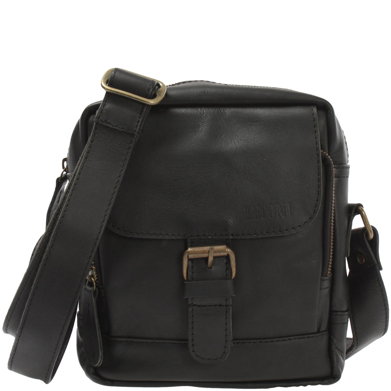 Leconi kleine Umhängetasche Schultertasche Freizeit Leder dunkelbraun LE3042