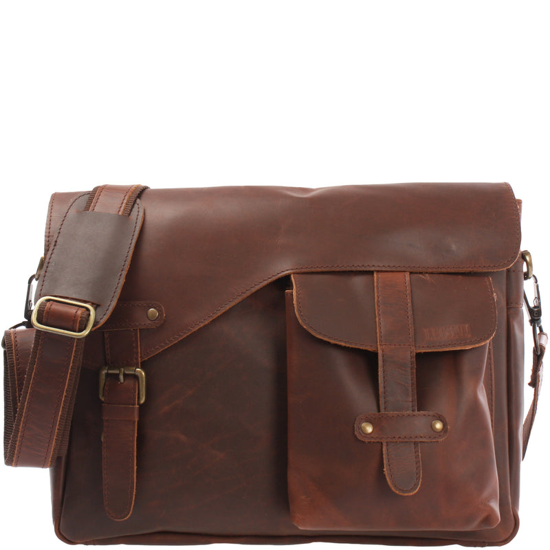 Leconi Messenger Bag Collegetasche DIN A4 Kuriertasche Leder braun LE3032