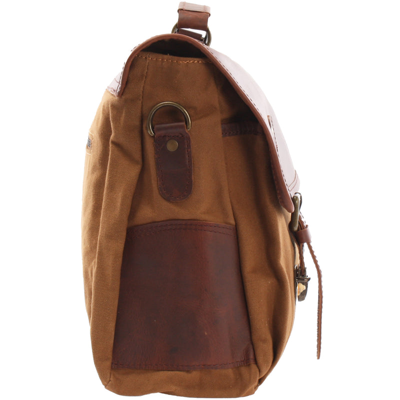 Leconi Messenger Bag Din A4 Kuriertasche Leder Canvas cognac LE3018 Exklusive Angebote