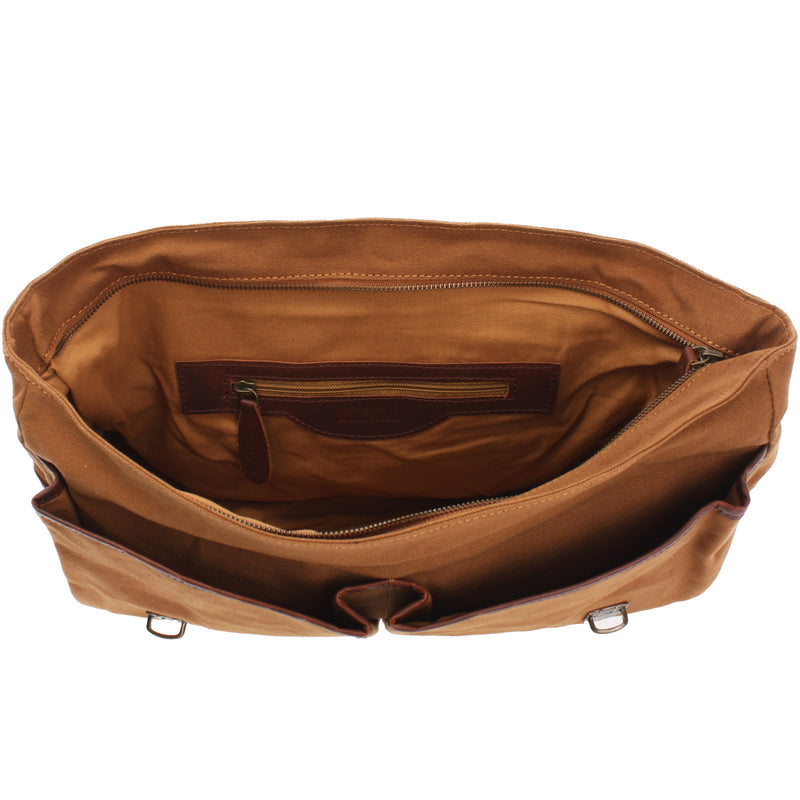 Leconi Messenger Bag Din A4 Kuriertasche Leder Canvas cognac LE3018 Exklusive Angebote