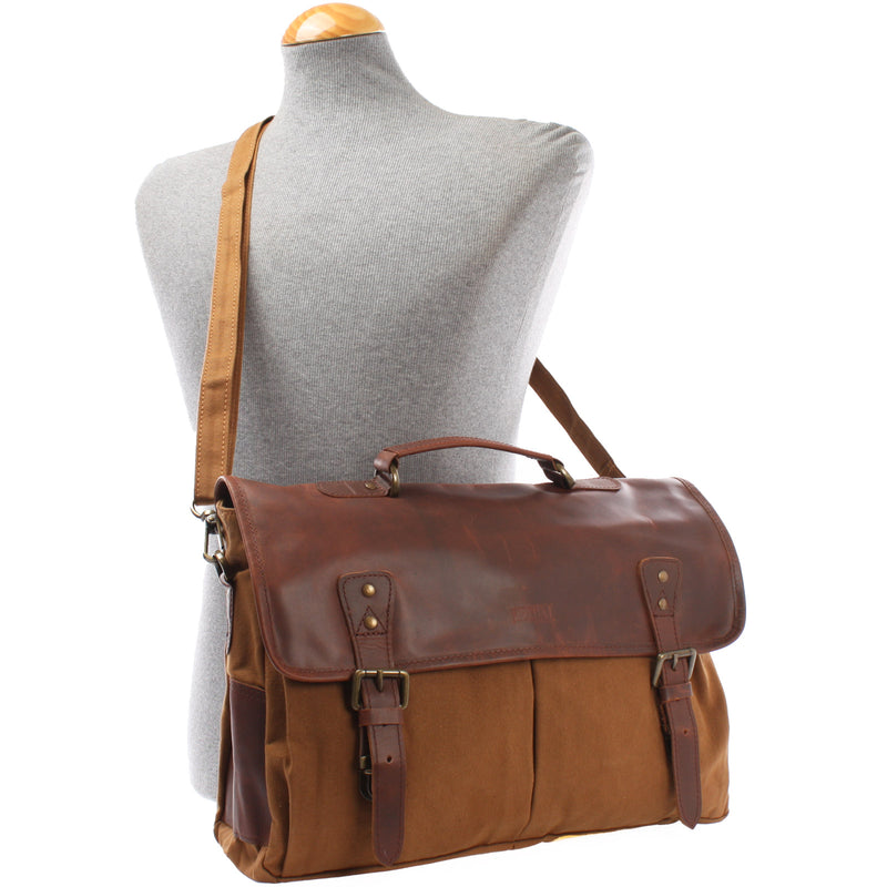Leconi Messenger Bag Din A4 Kuriertasche Leder Canvas cognac LE3018 Exklusive Angebote