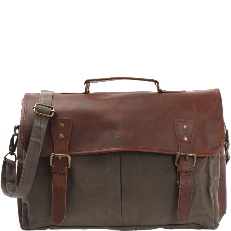 Leconi Messenger Bag Din A4 Kuriertasche Leder Canvas grau LE3018