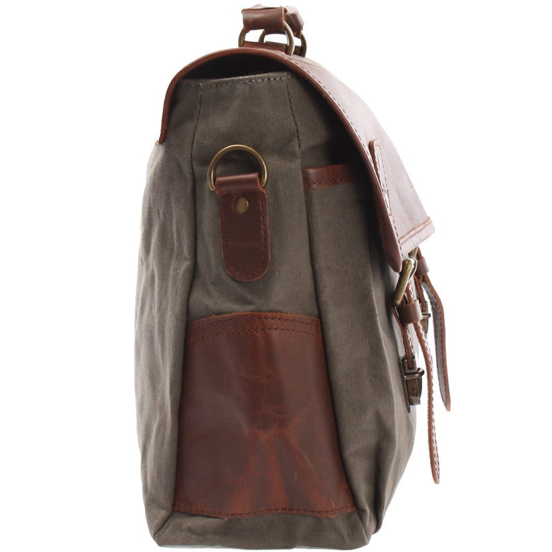 Leconi Messenger Bag Din A4 Kuriertasche Leder Canvas grau LE3018 Blitzangebot