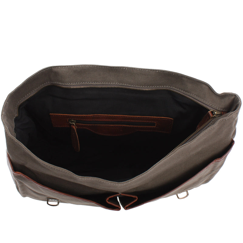 Leconi Messenger Bag Din A4 Kuriertasche Leder Canvas grau LE3018 Blitzangebot