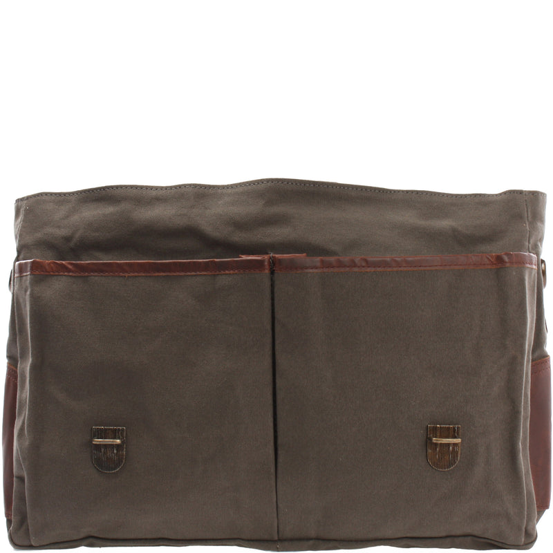 Leconi Messenger Bag Din A4 Kuriertasche Leder Canvas grau LE3018 Blitzangebot