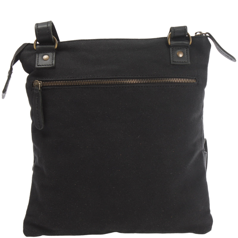 Leconi Umhängetasche Schultertasche Damen Herren Used Look Leder Canvas schwarz LE3011 Große Rabatte