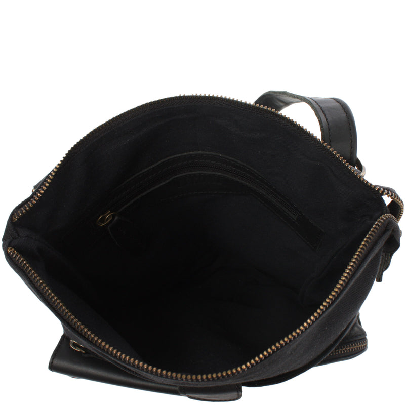 Leconi Umhängetasche Schultertasche Damen Herren Used Look Leder Canvas schwarz LE3011 Große Rabatte