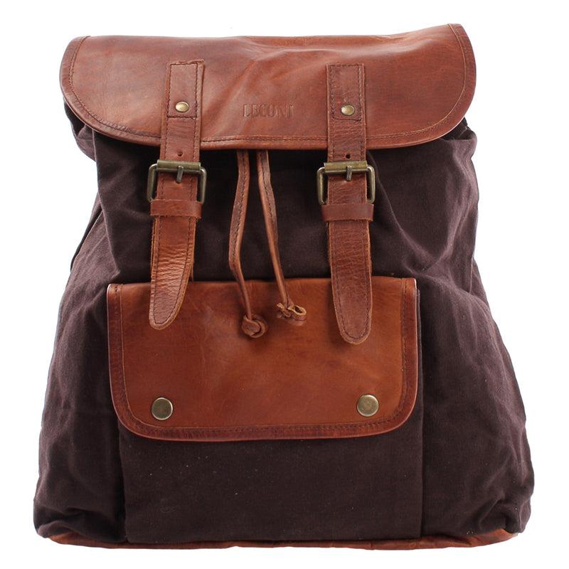 Leconi Rucksack Freizeitrucksack Wanderrucksack Leder Canvas mokka LE1010