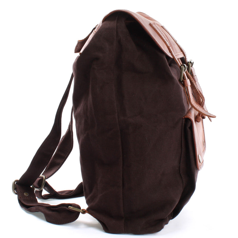 Leconi Rucksack Freizeitrucksack Wanderrucksack Leder Canvas mokka LE1010 Neuheiten