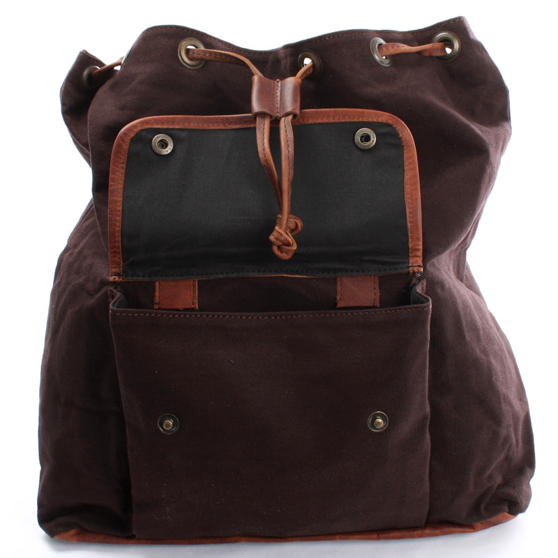 Leconi Rucksack Freizeitrucksack Wanderrucksack Leder Canvas mokka LE1010 Neuheiten