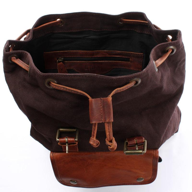 Leconi Rucksack Freizeitrucksack Wanderrucksack Leder Canvas mokka LE1010 Neuheiten