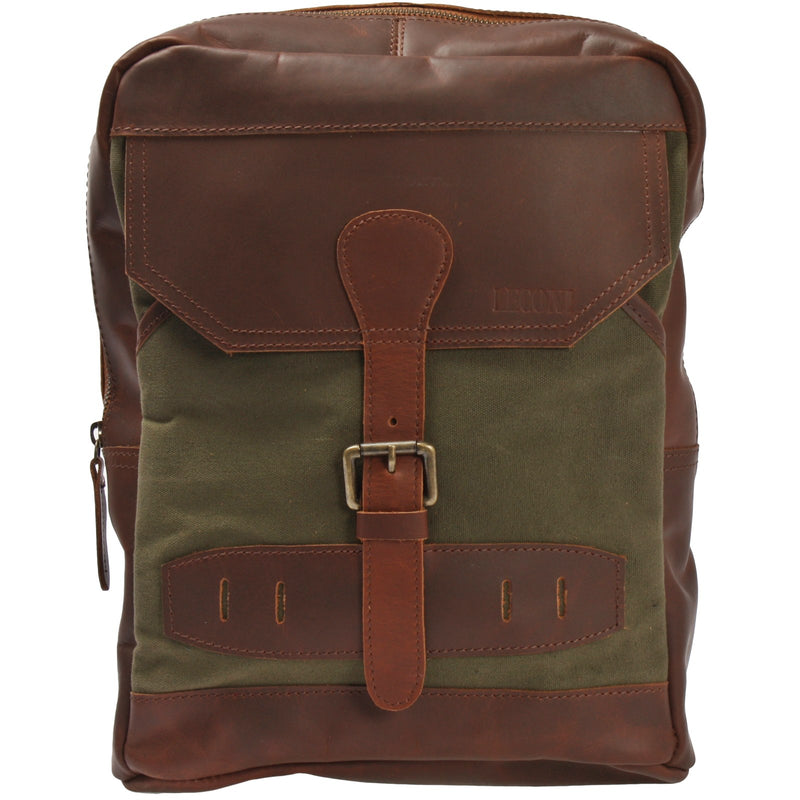 Leconi Freizeitrucksack Crossbag Rucksack Damen Herren Leder Canvas grün LE1012