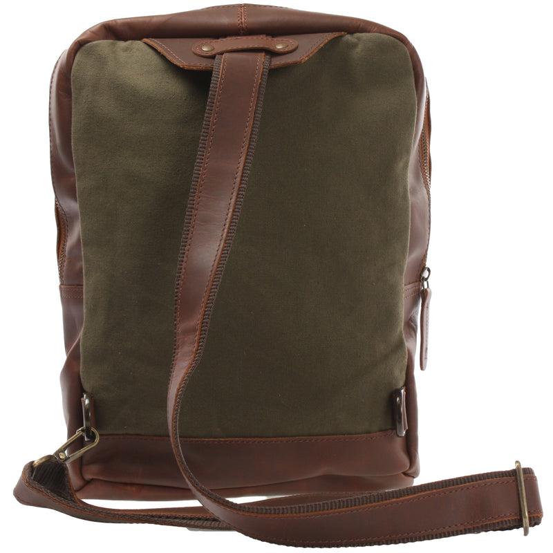 Leconi Freizeitrucksack Crossbag Rucksack Damen Herren Leder Canvas grün LE1012 Bestseller