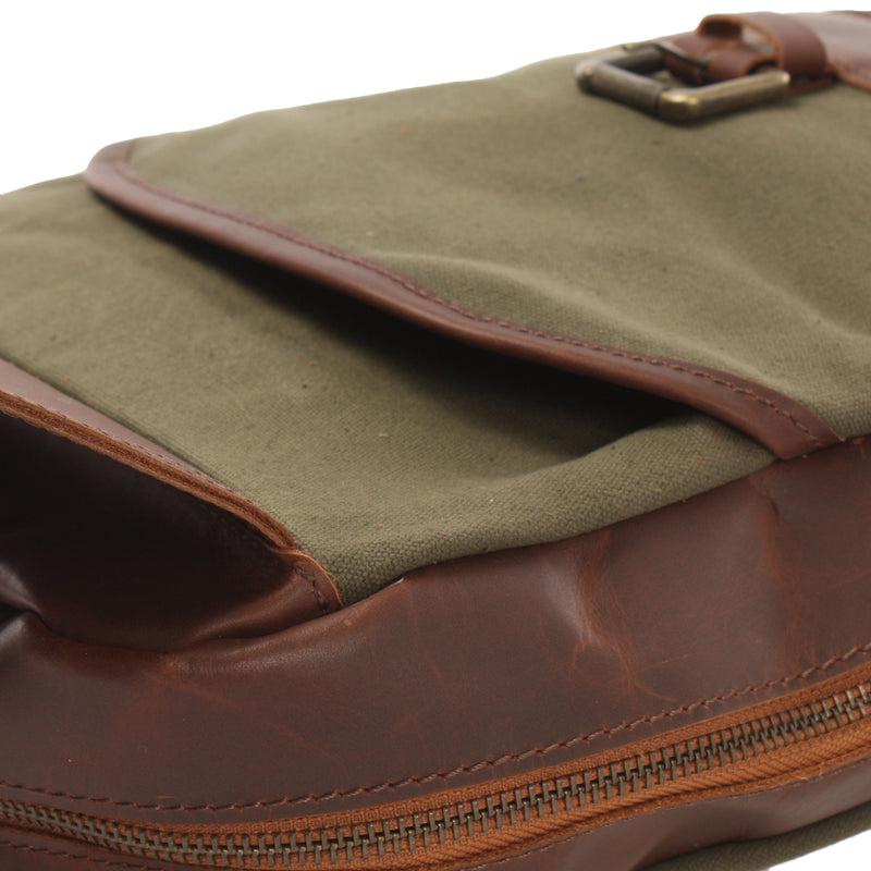 Leconi Freizeitrucksack Crossbag Rucksack Damen Herren Leder Canvas grün LE1012 Bestseller